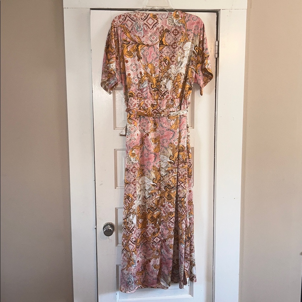 CHICO’s Women’s Maxi Dress Kimono Paisley Strawberry Blush Size 2 or US 12 Boho - Picture 3 of 9